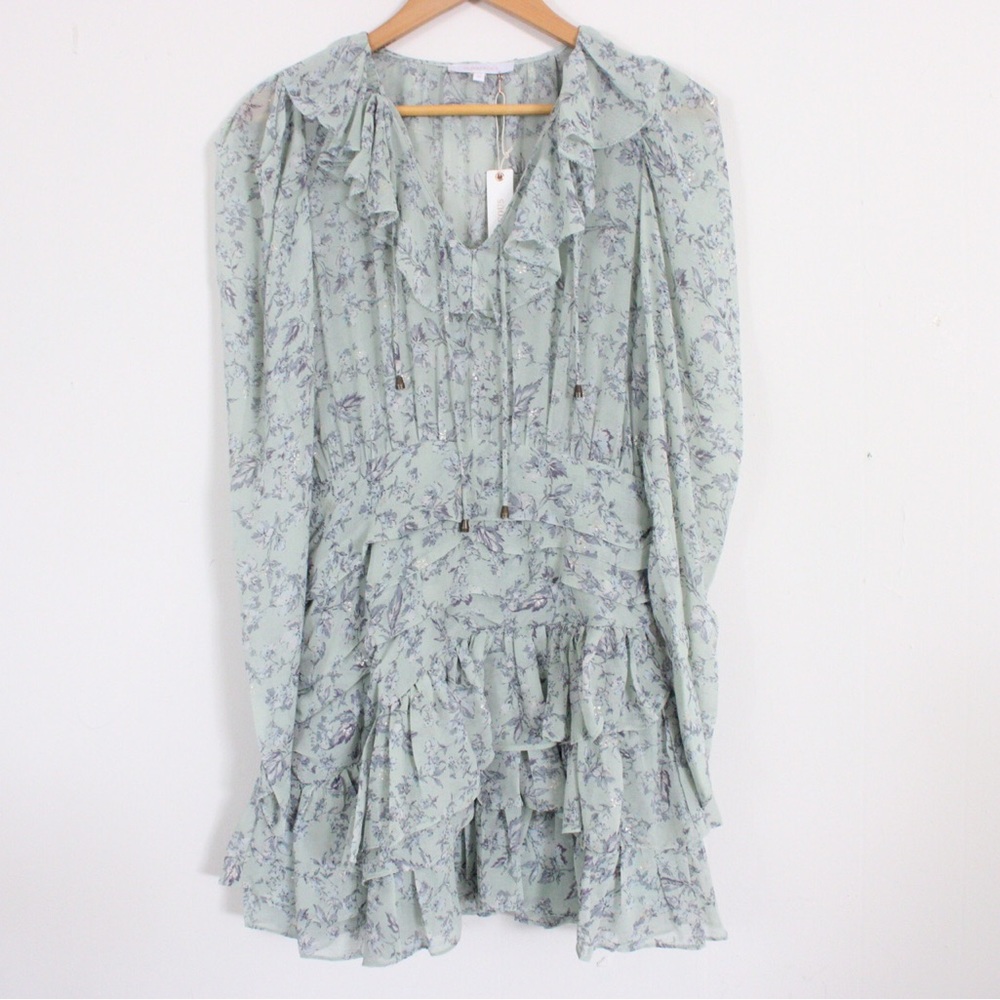Olivaceous Tiered Floral Sparkly Dress